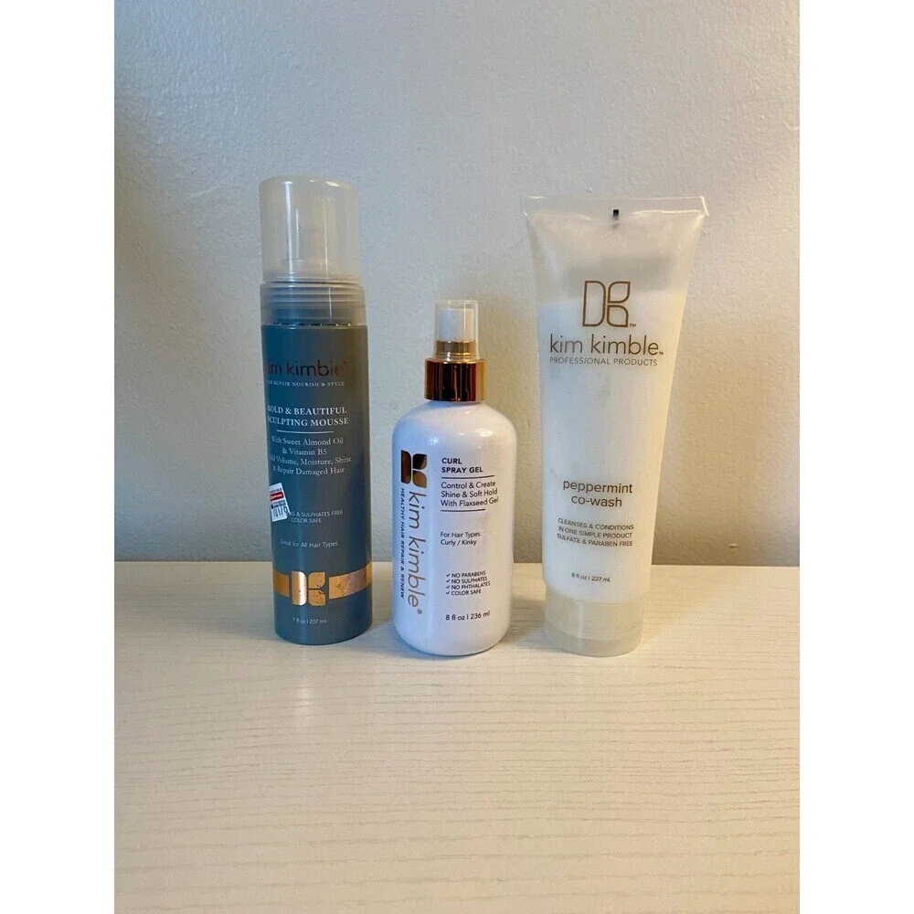 (3) New Set Kim Kimble Peppermint Co Wash Bold Beautiful Mousse Curl Spray Gel